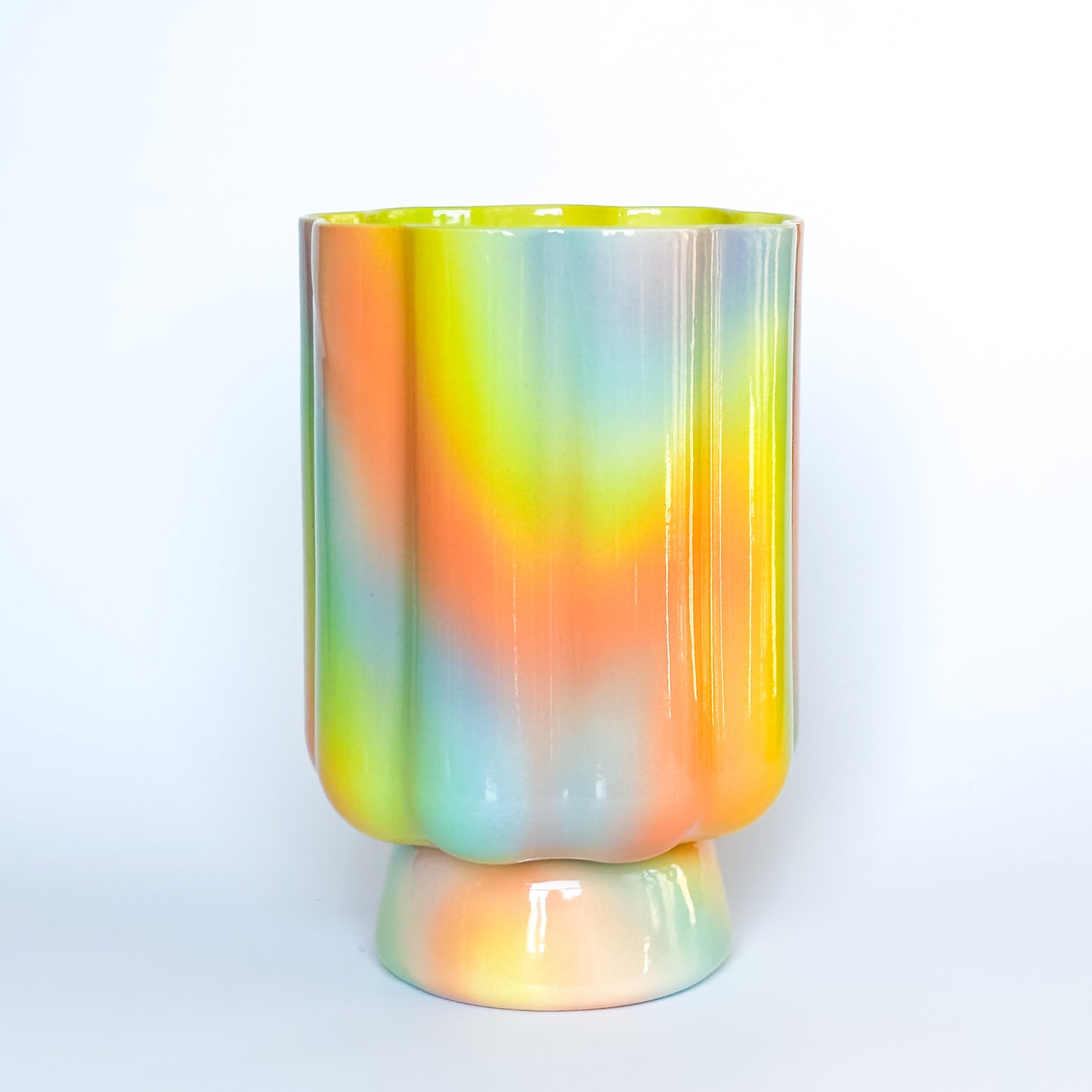 XL Pedestal Planter in Iridescent Rainbow